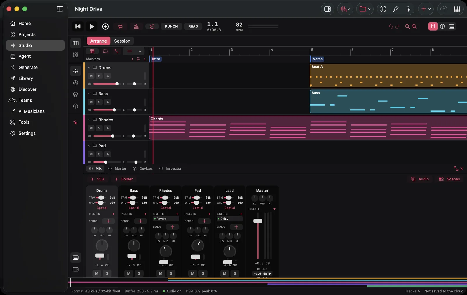 The mixer in the SoundGen Mac app, running on the native engine